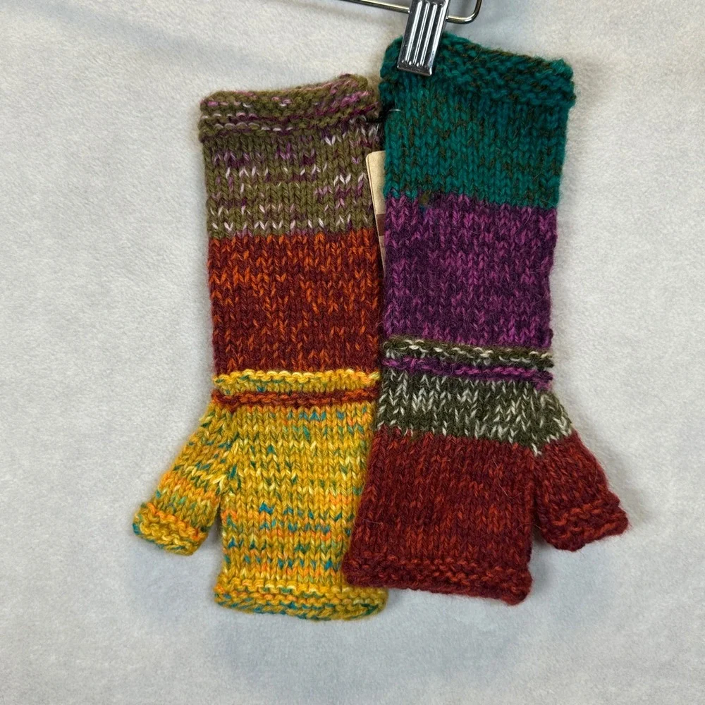 Andes Gifts Handmade Fair Trade Knit Fingerless Gloves Mismatched Multicolor